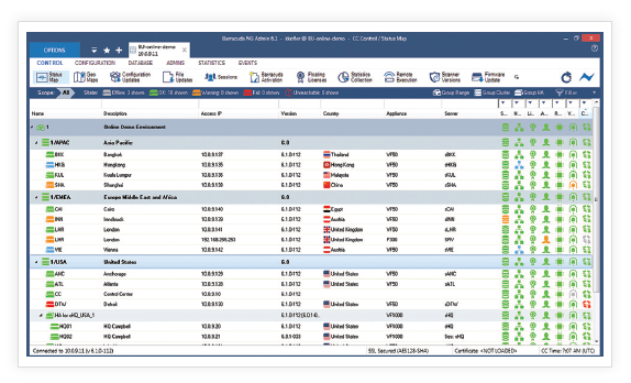 Status overview of a centrally managed Barracuda CloudGen Firewall deployment